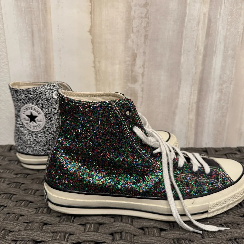 JW Anderson & Converse Glitter High-Top Sneakers - Black and Multicolor - Picture 3 of 8
